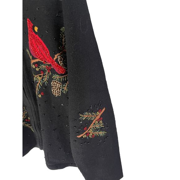 Tiara International Vintage‎ Sequin Red Robin Holiday Embroidered Sweater - Picture 4 of 8